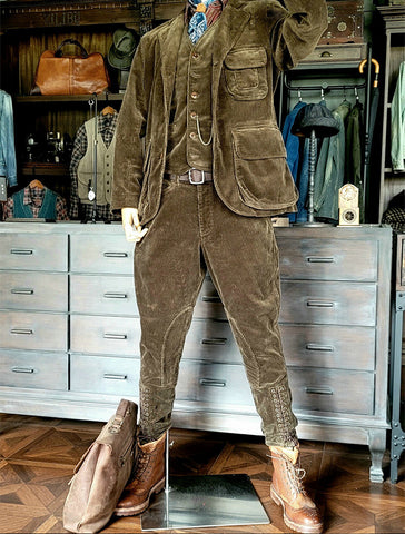 メンズ コーデュロイ サファリ スーツ ジャケット ブラウン