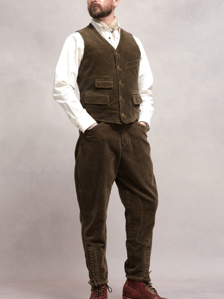 Men's Corduroy V-neck Vest, Olive