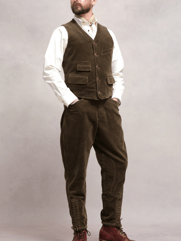 Men's Corduroy V-neck Vest, Olive