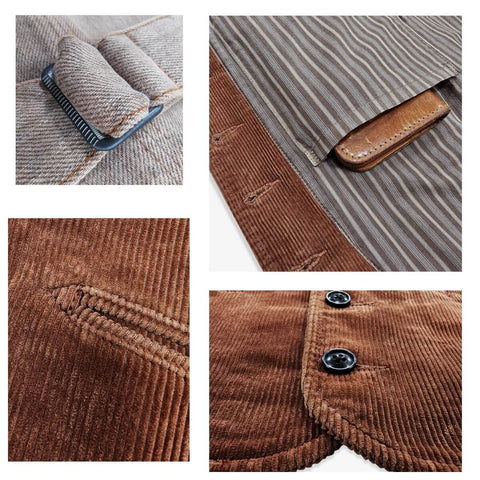 Men's Corduroy V-neck Vest, Terracotta