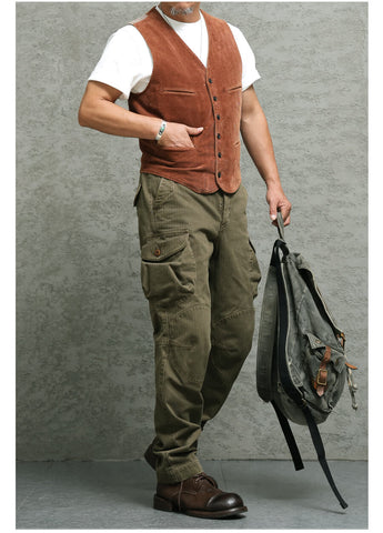 Men's Corduroy V-neck Vest, Terracotta