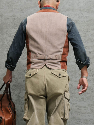 Men's Corduroy V-neck Vest, Terracotta