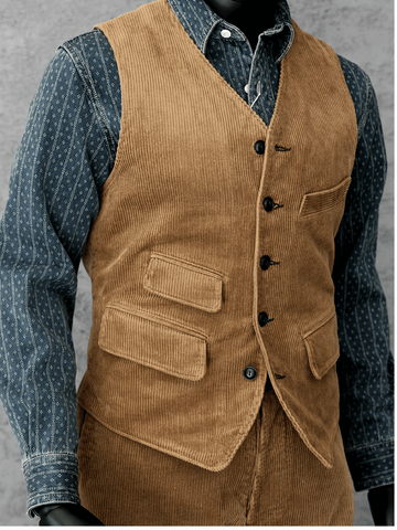 Men's Corduroy V-neck Vest