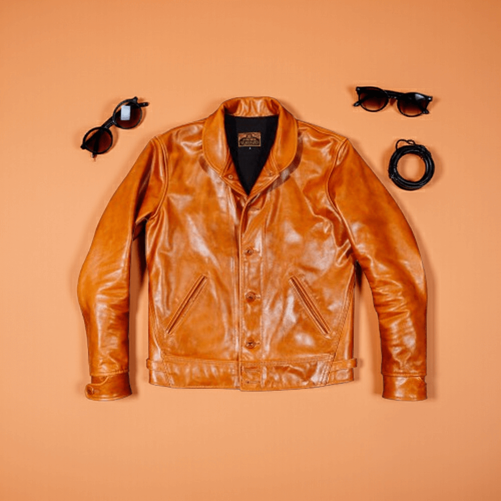 Men's Cossack Leather Jacket, Yellowish-brown