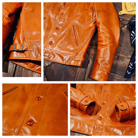 Men's Cossack Leather Jacket, Yellowish-brown