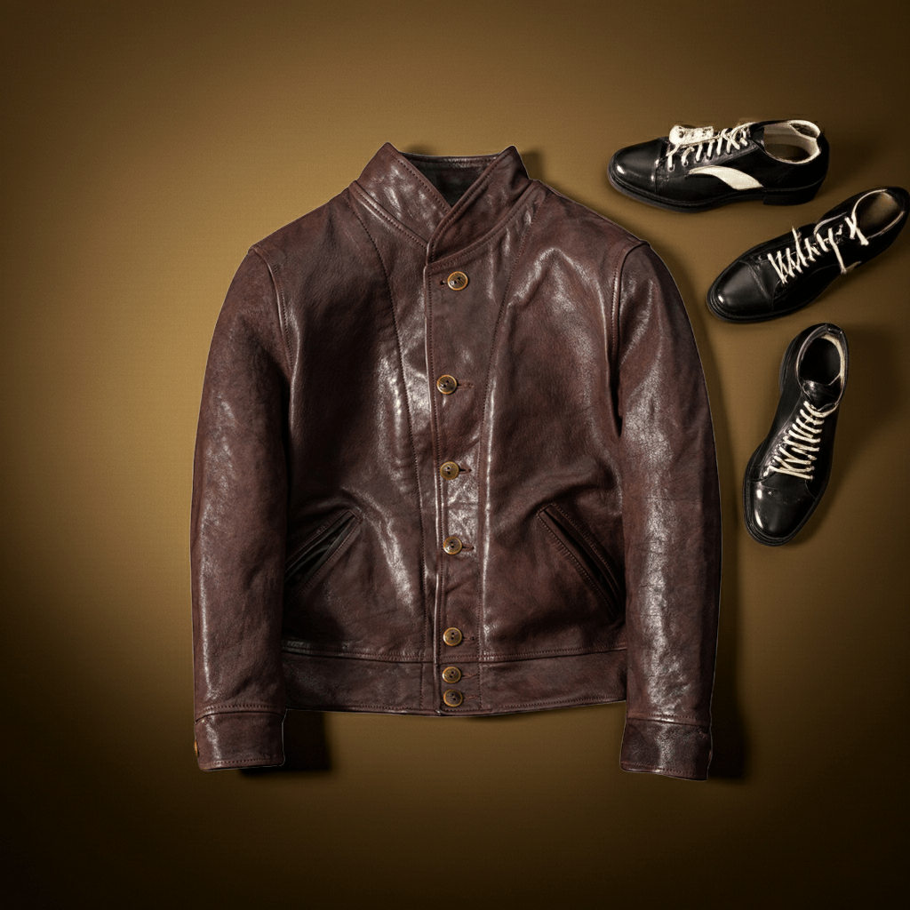 Men's Cossack Leather Jacket, Coffee