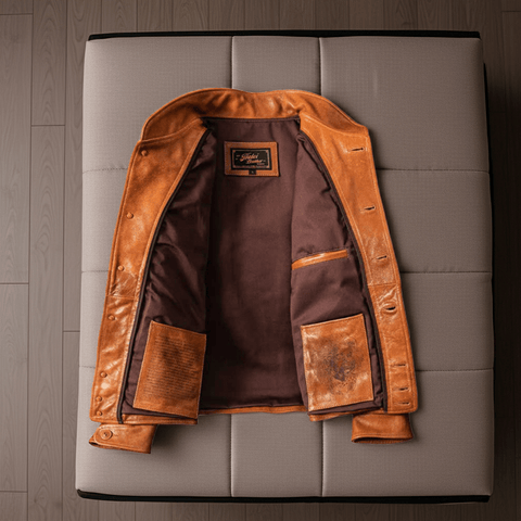 Men's Cossack Leather Jacket, Coffee