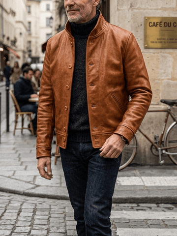 Men's Cossack Leather Jacket, Coffee