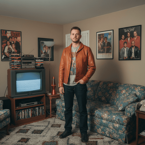 Men's Cossack Leather Jacket, Yellowish-brown