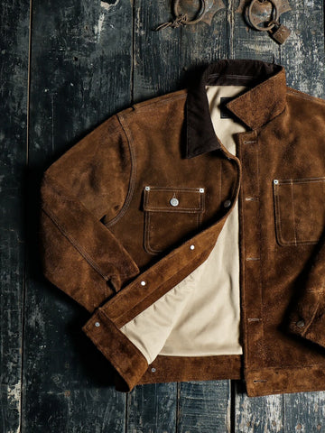Men's Cow Suede Field Jacket, Brown