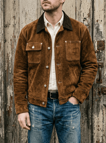 Men's Cow Suede Field Jacket, Brown