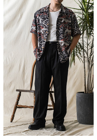 メンズ 鶴柄アロハシャツ