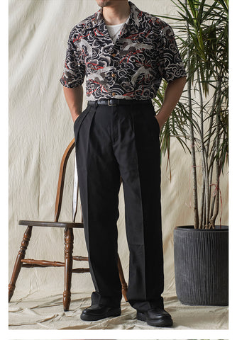 メンズ 鶴柄アロハシャツ