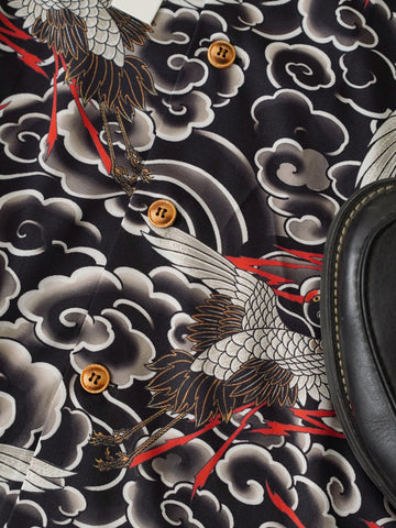 メンズ 鶴柄アロハシャツ