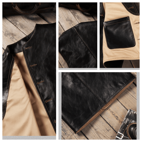 Men's Crew Neck Leather Vest, Teacore Horsehide