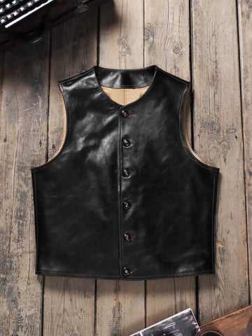 Men's Crew Neck Leather Vest, Teacore Horsehide