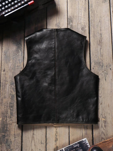 Men's Crew Neck Leather Vest, Teacore Horsehide