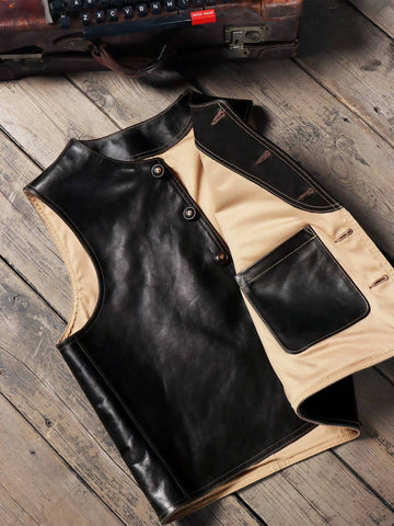 Men's Crew Neck Leather Vest, Teacore Horsehide