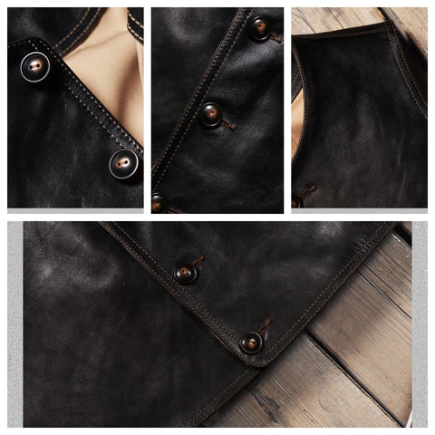 Men's Crew Neck Leather Vest, Teacore Horsehide