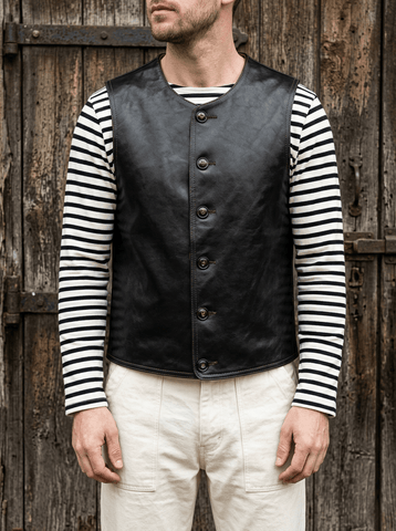 Men's Crew Neck Leather Vest, Teacore Horsehide