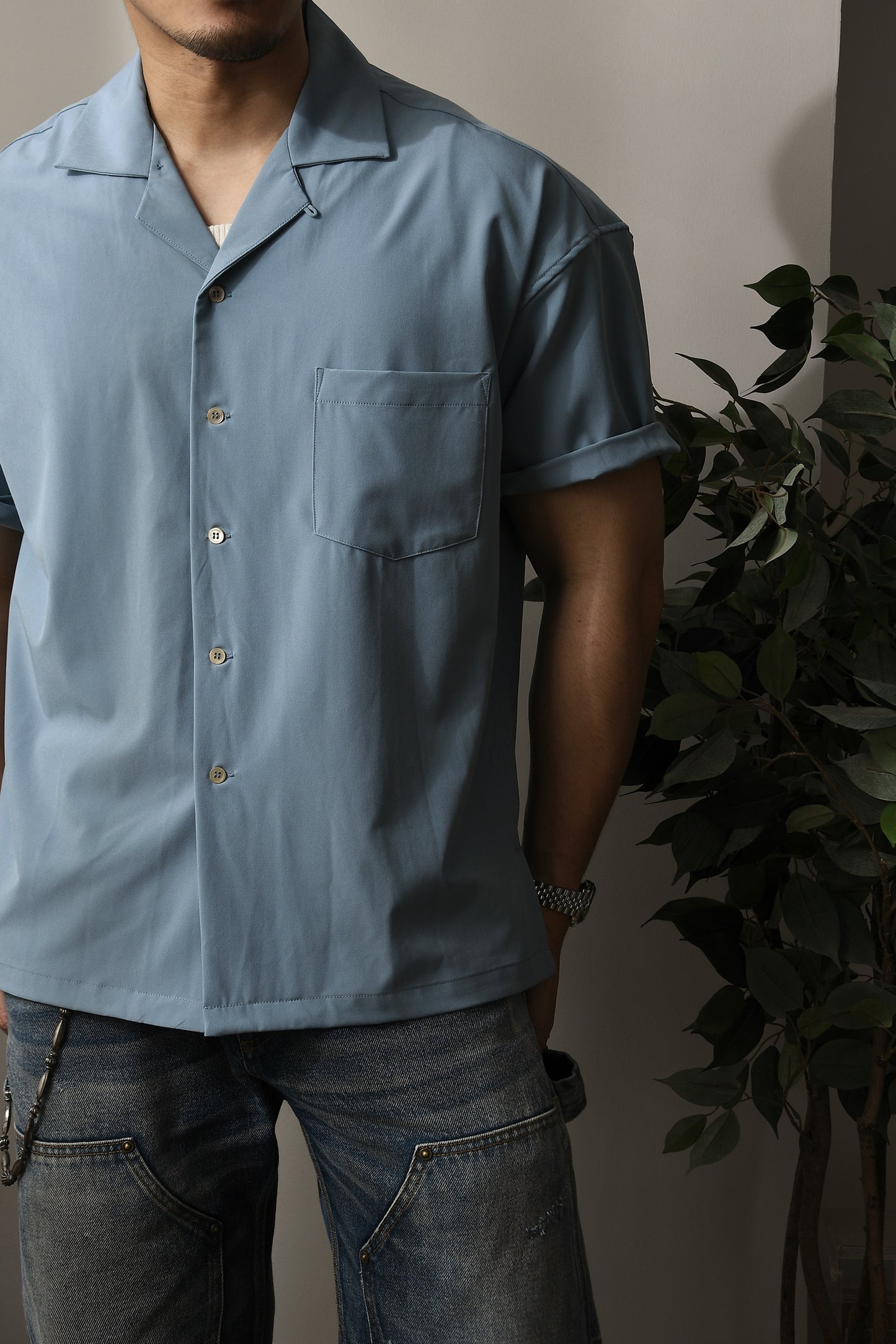 Men's Camp Collar Shirt Short Sleeves