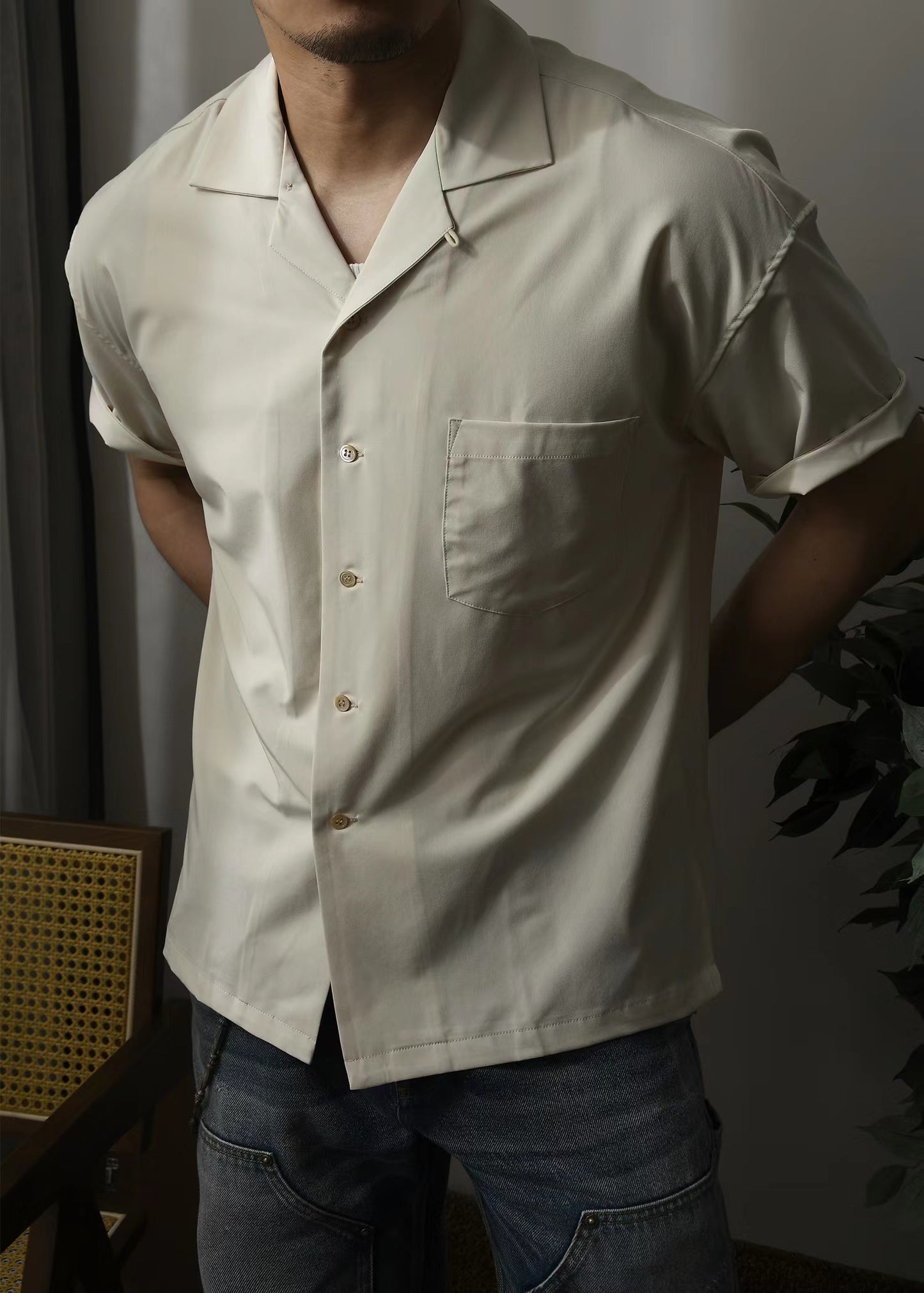 Men's Camp Collar Shirt Short Sleeves