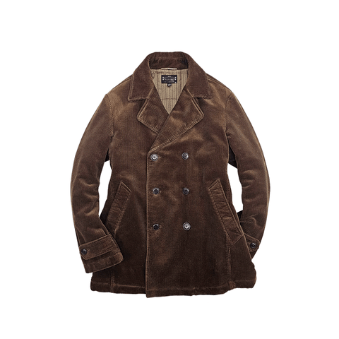 Men's Double Breasted Corduroy Pea Coat, Brown