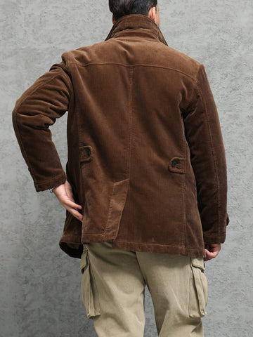 Men's Double Breasted Corduroy Pea Coat, Brown