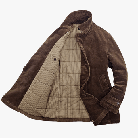 Men's Double Breasted Corduroy Pea Coat, Brown