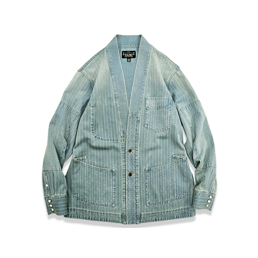 Men's Washed Blue Denim Kimono Jacket 