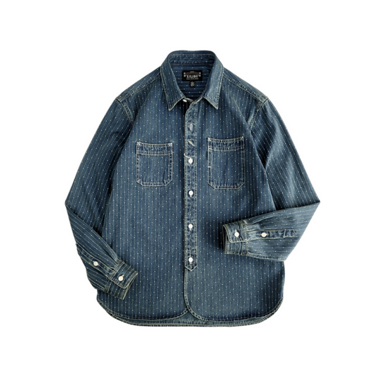 Chemise en denim à rayures indigo pour homme