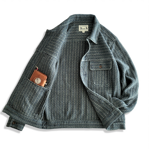 Men's Honeycomb Striped Denim Trucker Jacket