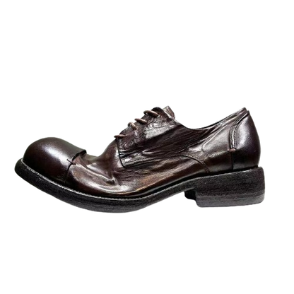 Chaussures Derby plissées en cuir vieilli pour hommes