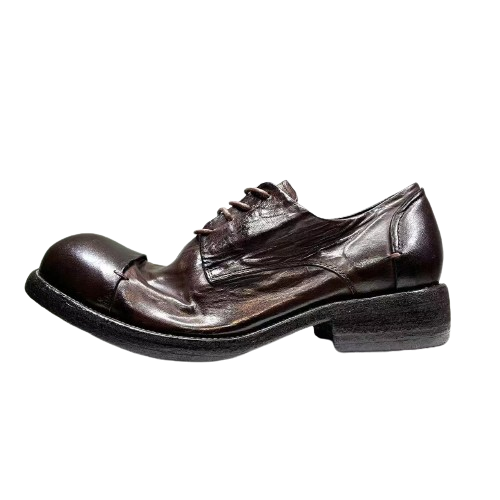 Chaussures Derby plissées en cuir vieilli pour hommes