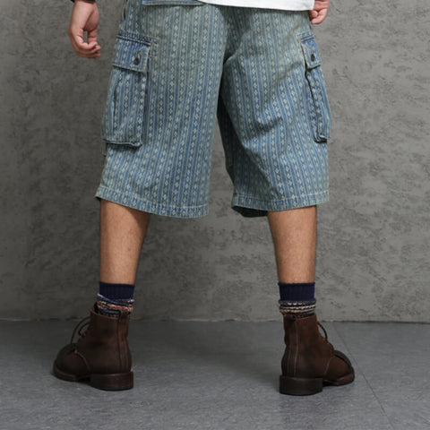 Men's Diamond Jacquard Relaxed-Fit Denim Shorts