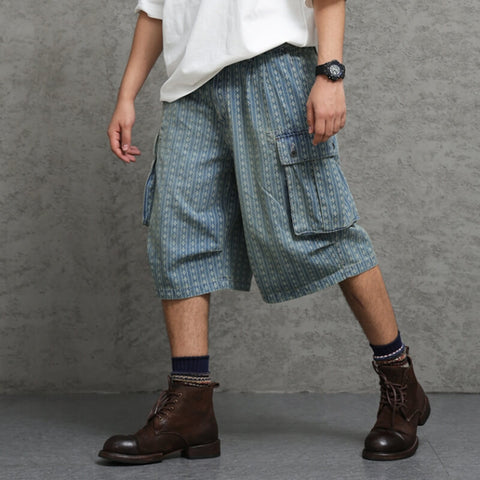 Men's Diamond Jacquard Relaxed-Fit Denim Shorts