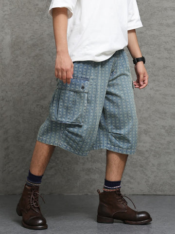 Men's Diamond Jacquard Relaxed-Fit Denim Shorts