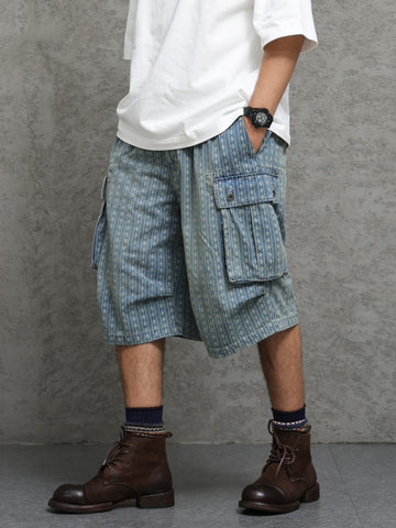 Men's Diamond Jacquard Relaxed-Fit Denim Shorts