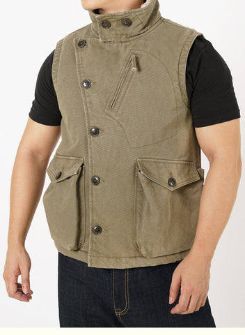 Men's Distressed Canvas Biker Vest, Faux Fur Lining