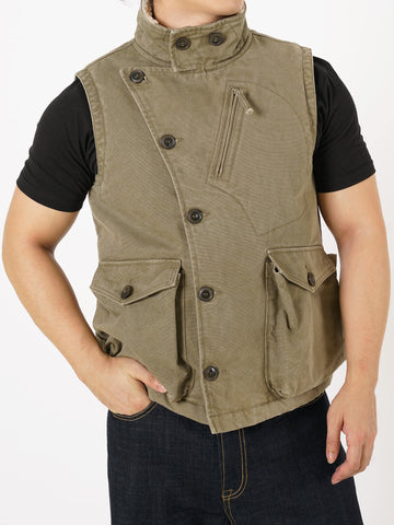Men's Distressed Canvas Biker Vest, Faux Fur Lining