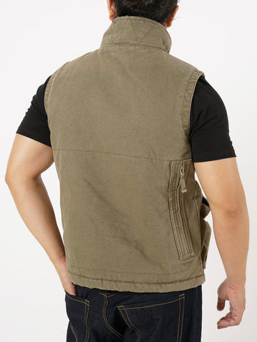Men's Distressed Canvas Biker Vest, Faux Fur Lining