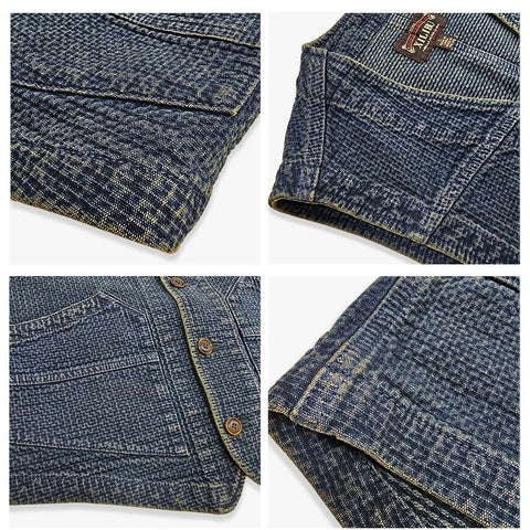 Men's Distressed Honeycomb Denim V-neck Vest