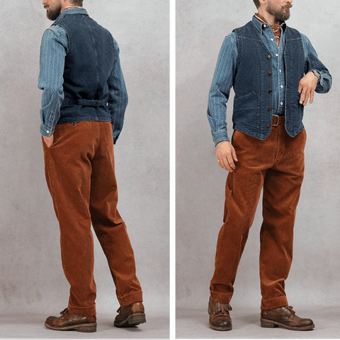 Men's Distressed Honeycomb Denim V-neck Vest