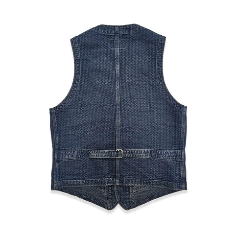 Men's Distressed Honeycomb Denim V-neck Vest