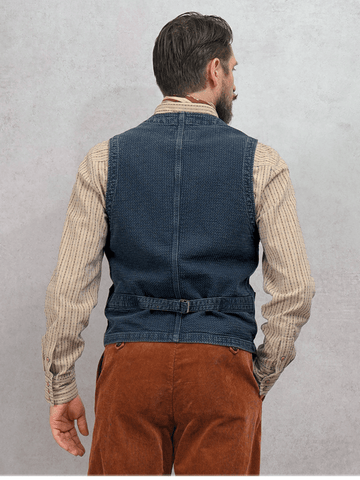 Men's Distressed Honeycomb Denim V-neck Vest