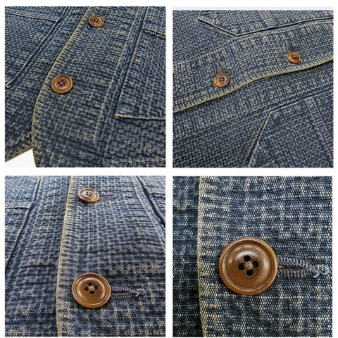Men's Distressed Honeycomb Denim V-neck Vest