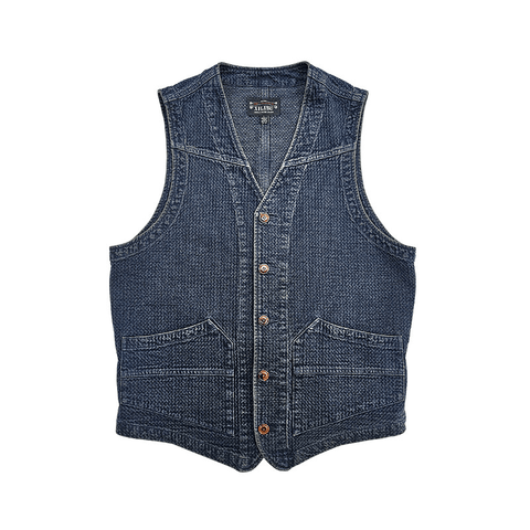 Men's Distressed Honeycomb Denim V-neck Vest
