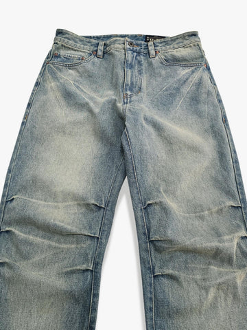 Men's Distressed Whiskers Jeans, Washed Blue