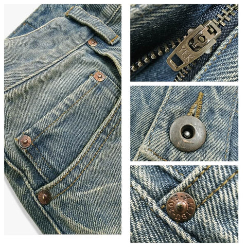 Men's Distressed Whiskers Jeans, Washed Blue