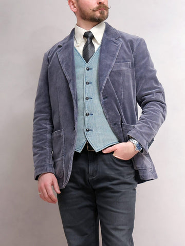 Men's Distressed Navy Corduroy Suit Jacket